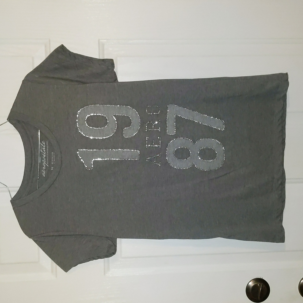 Ladies Aeropostale Heather grey short sleeve Tshirt with Bling Sz XL sli…